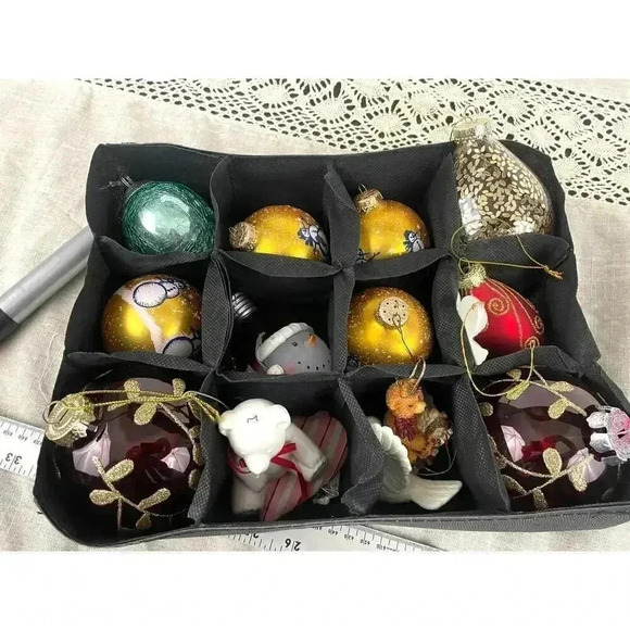 Lot of 14 VTG Christmas Ornaments Hearts Ceramic Glass Snowman Cracked Glitter - Picture 11 of 13